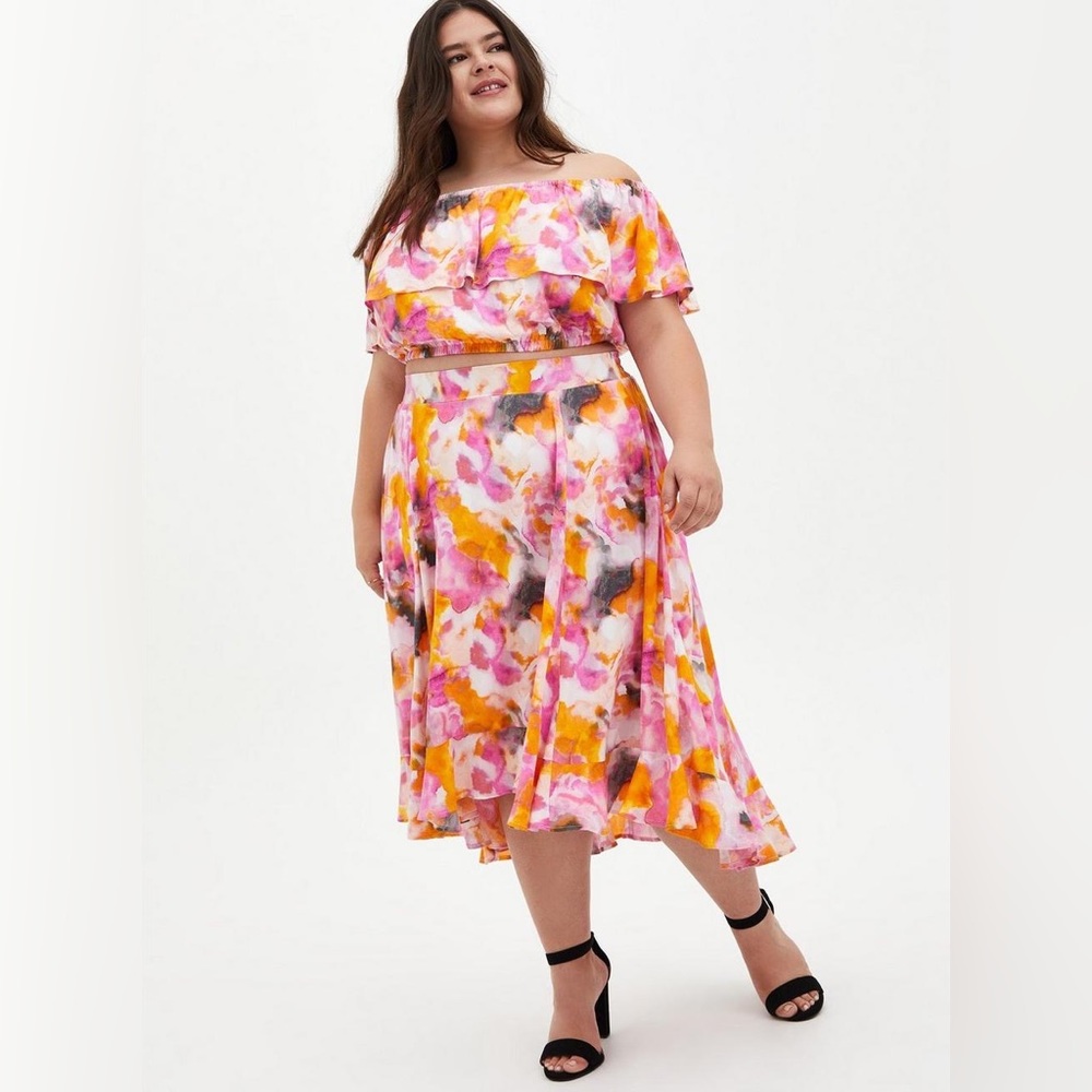 Watercolor Tie-Dye Off Shoulder Skirt Set falda y top sin hombros plus size